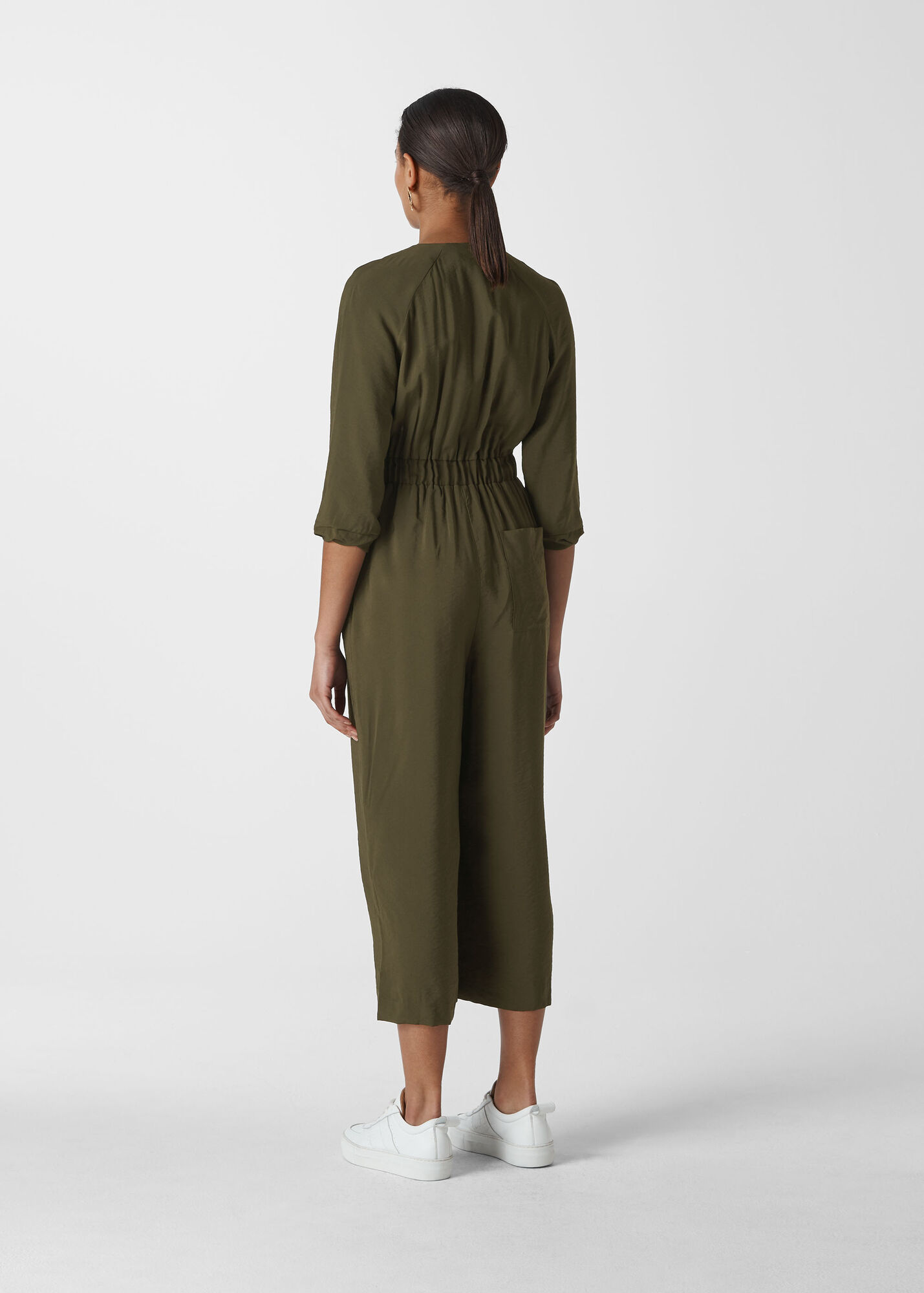 Khaki Lorena Tie Front Jumpsuit WHISTLES