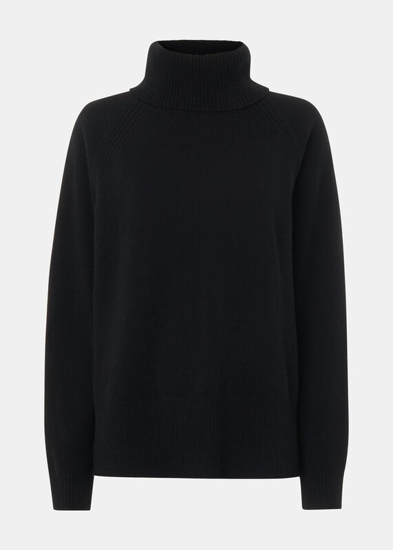 Black Petite Cashmere Roll Neck