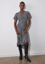 Mixed Spot V Neck Midi Dress