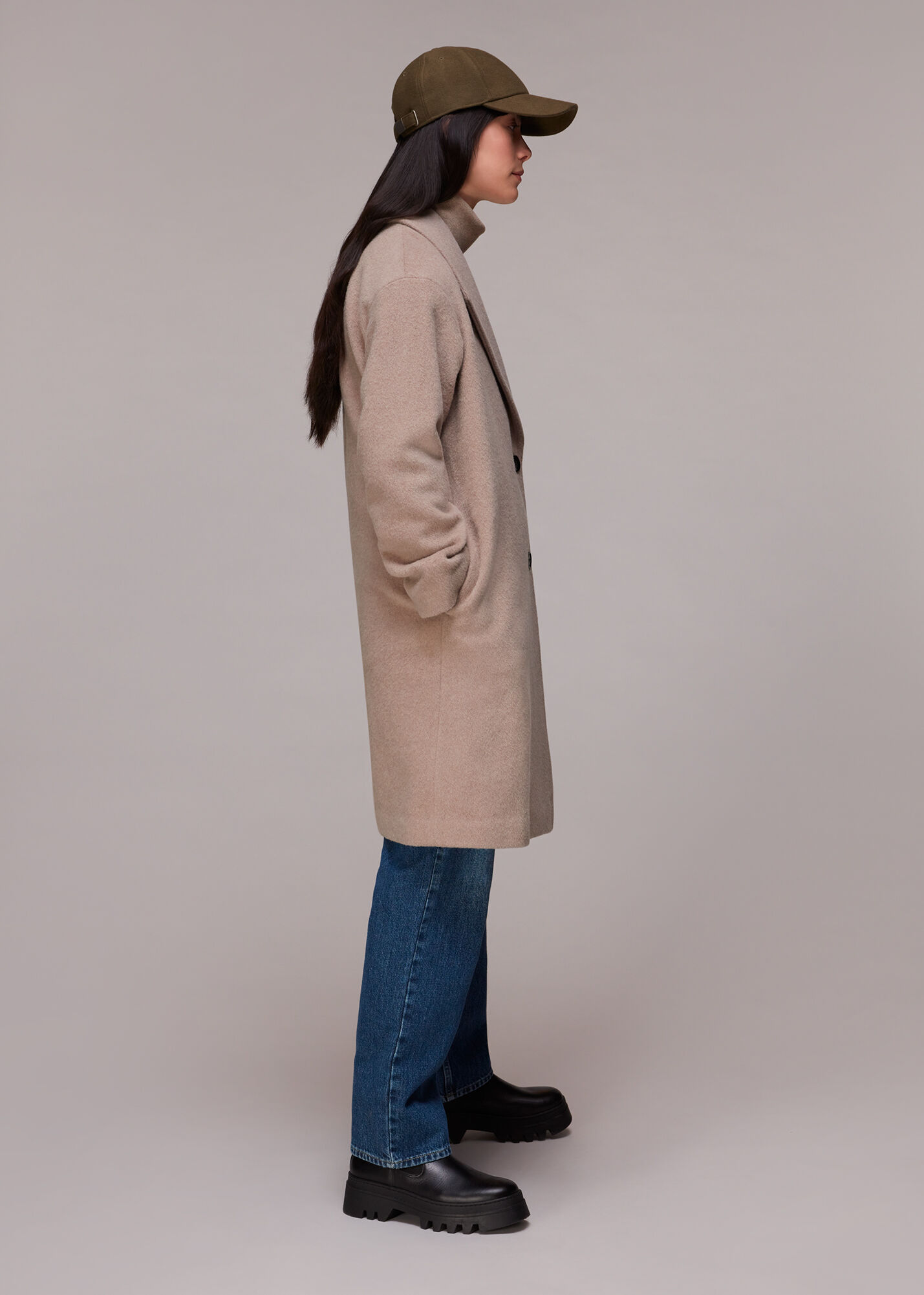 Oatmeal Collar Detail Wool Coat WHISTLES