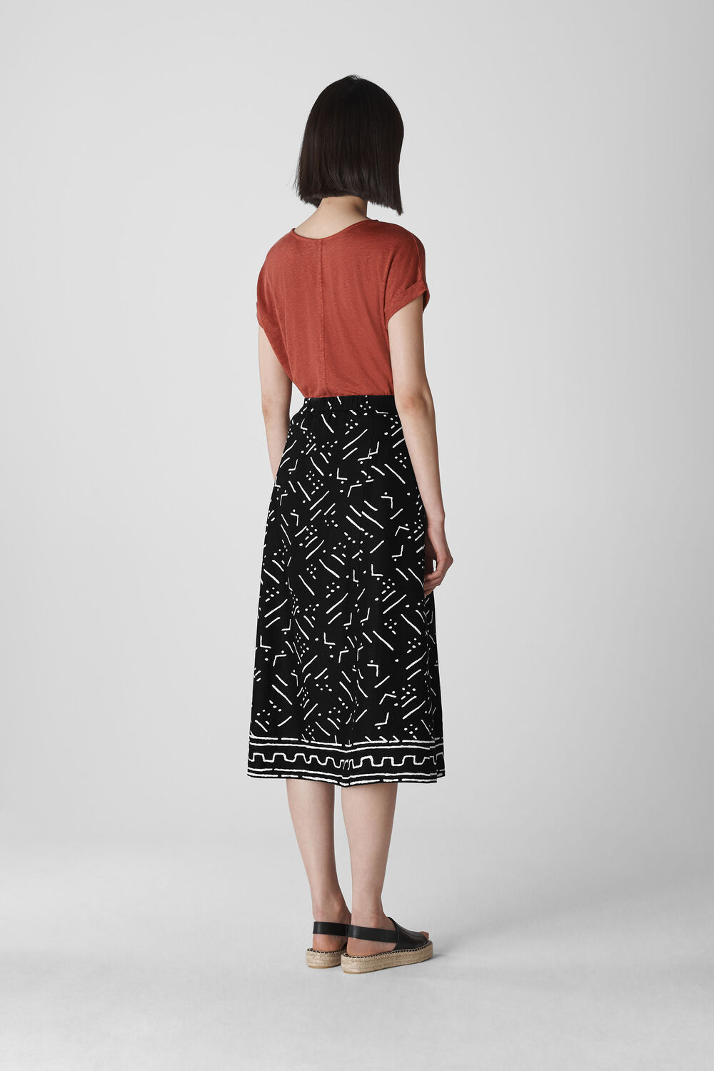 Kuba Print Linen Skirt Black/Multi
