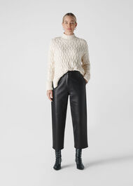 Leather Flat Front Trouser Black