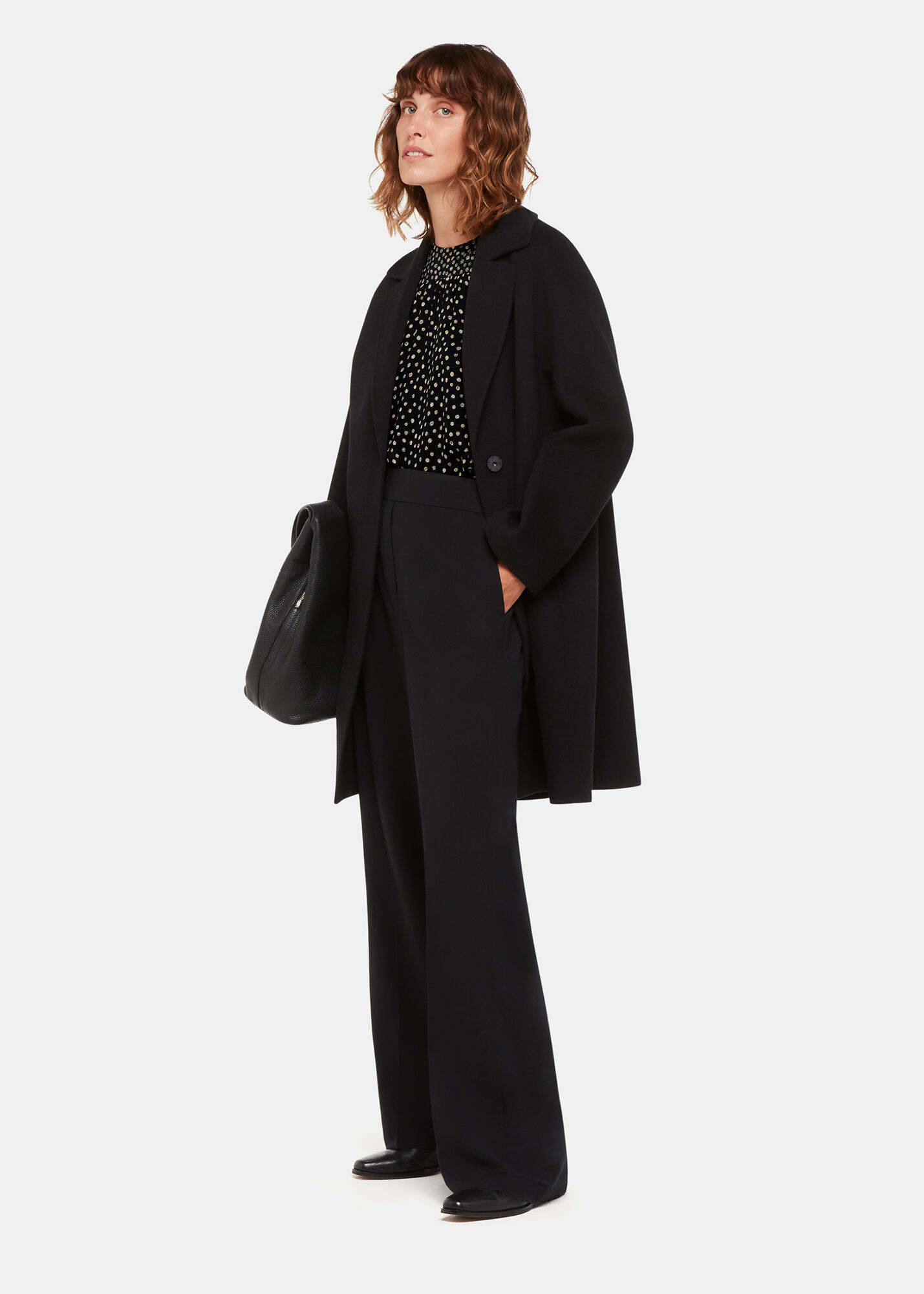 Whistles Black Polka Dot Blouse | Elegant Sheer Sleeves