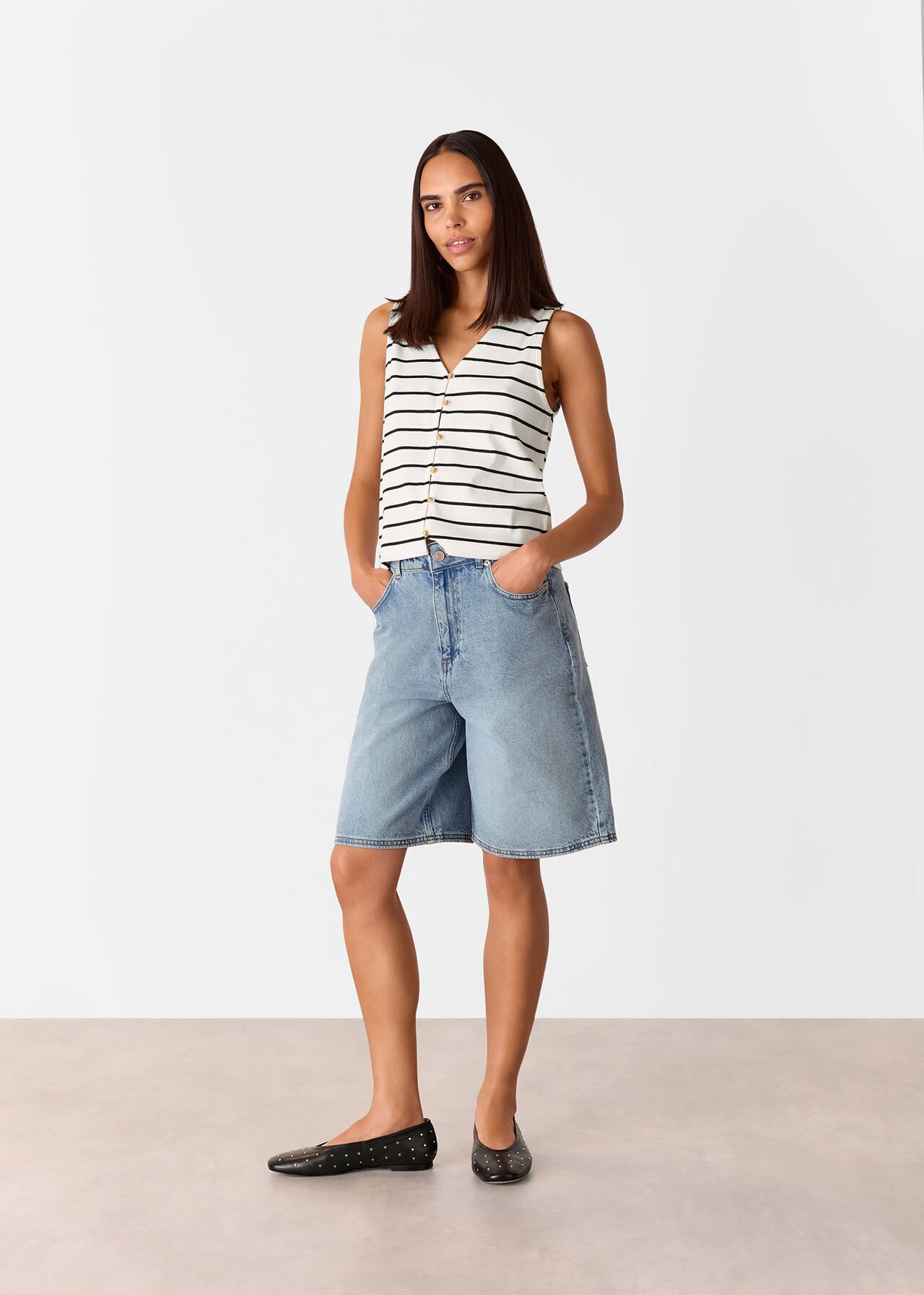 Stripe Button Front Tank