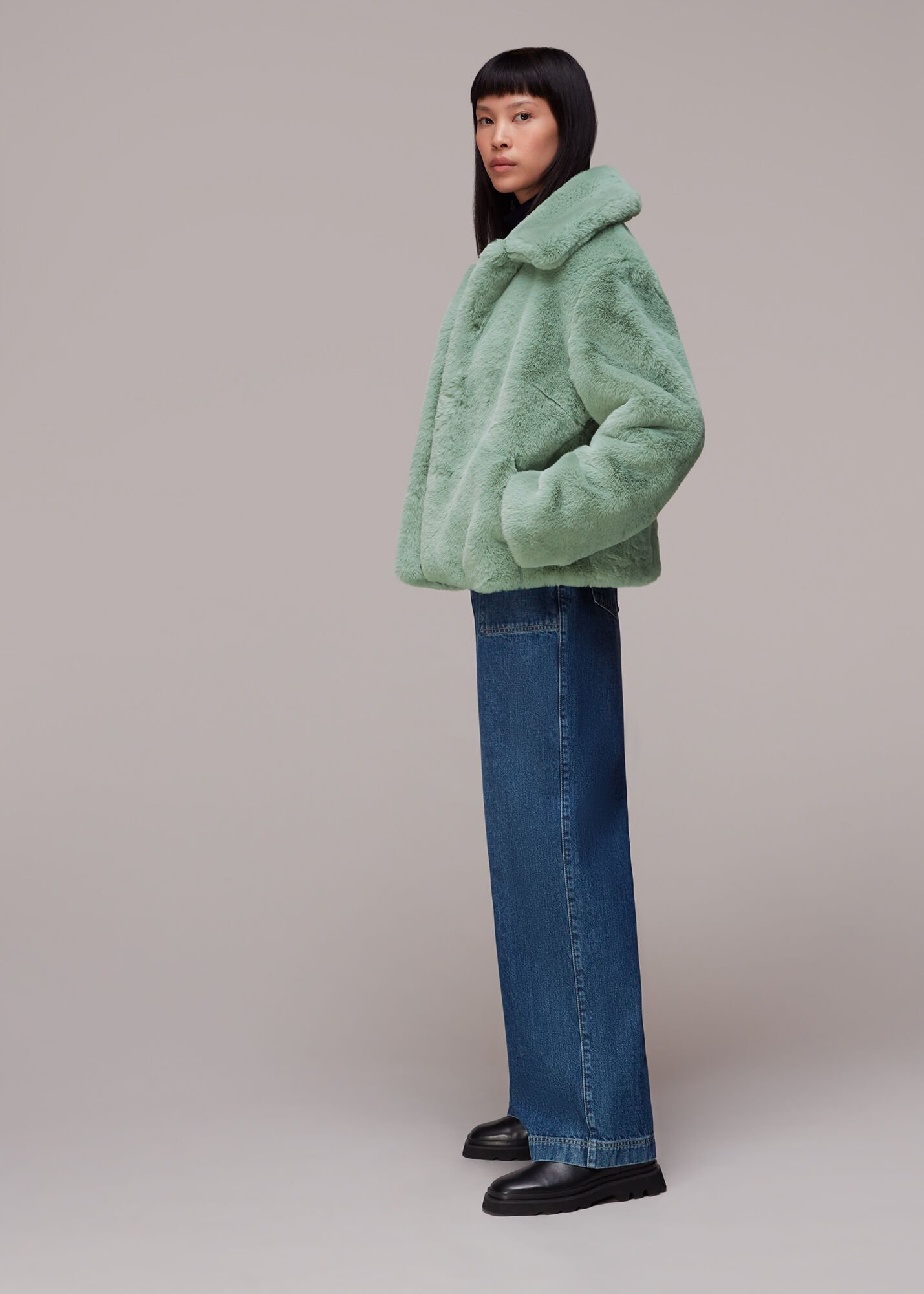 Sky blue discount faux fur jacket