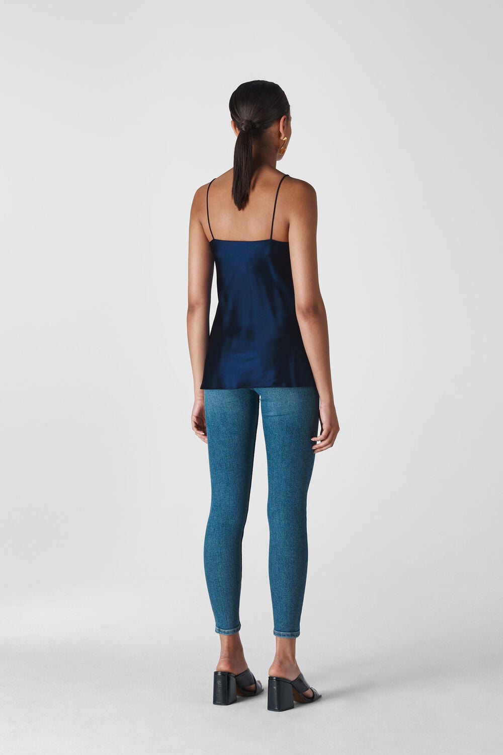 Silk Satin Cami Top Navy