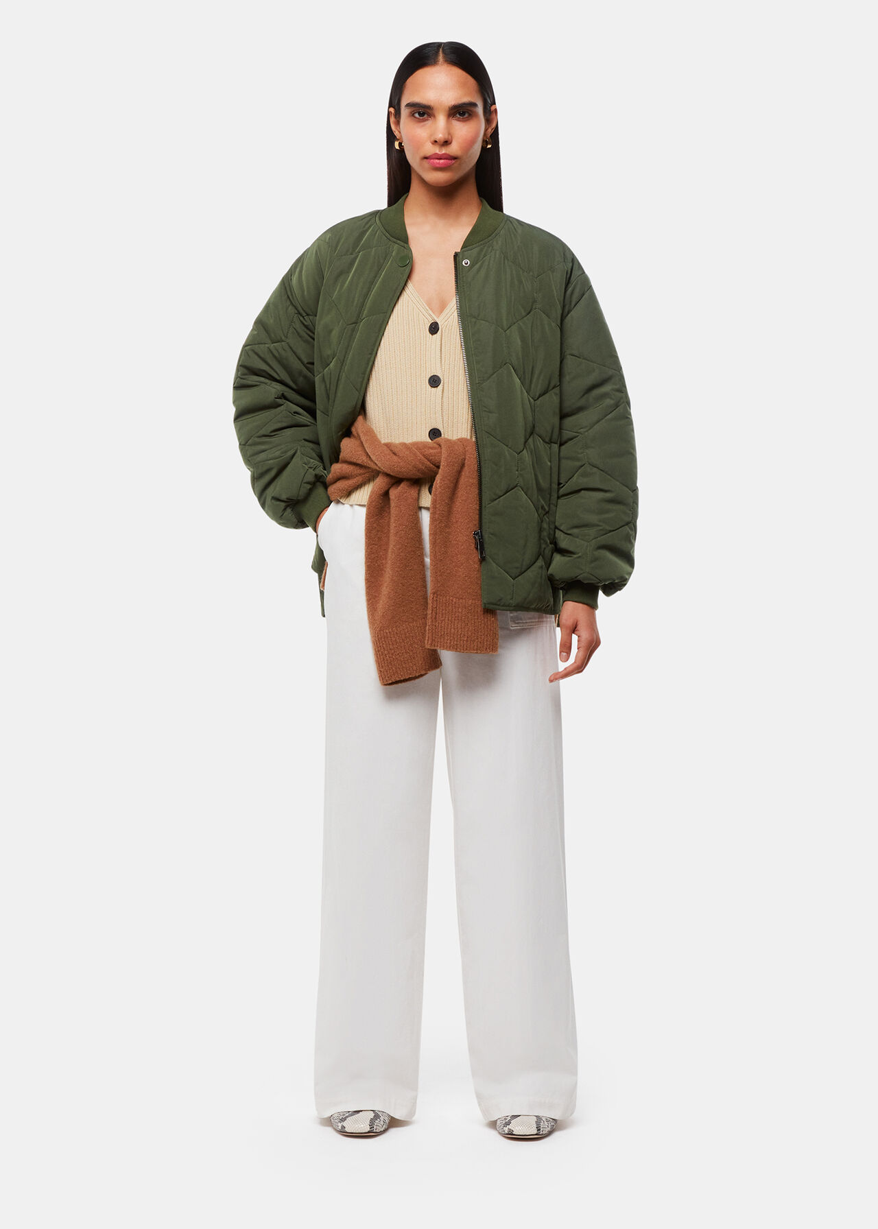 Khaki Ida Short Quilted Coat WHISTLES Whistles US