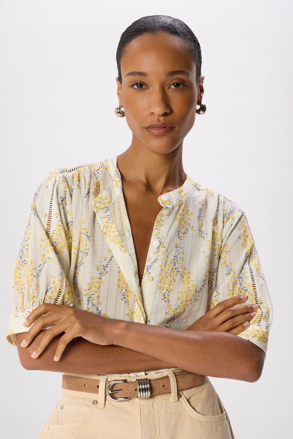 Yellow Ditsy Stem Textured Shirt