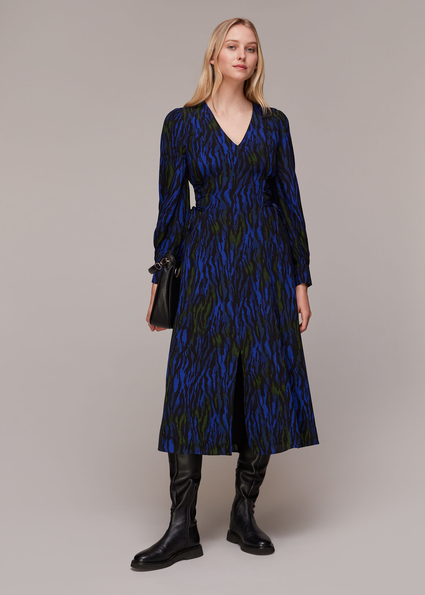 Blue Multi Watercolour Tiger Midi Dress WHISTLES