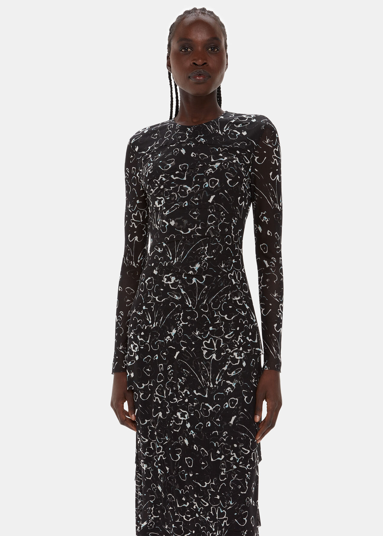 Black/Multi Scribble Bouquet Mesh Dress | WHISTLES