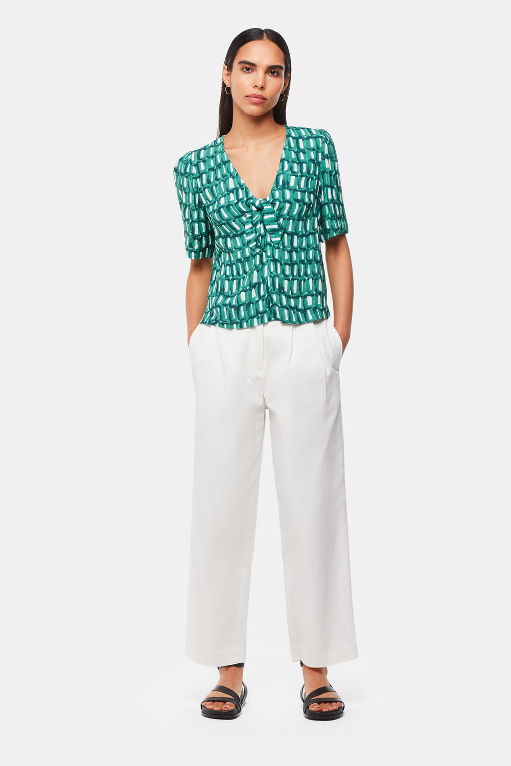 Green Linked Smudge Tie Front Top