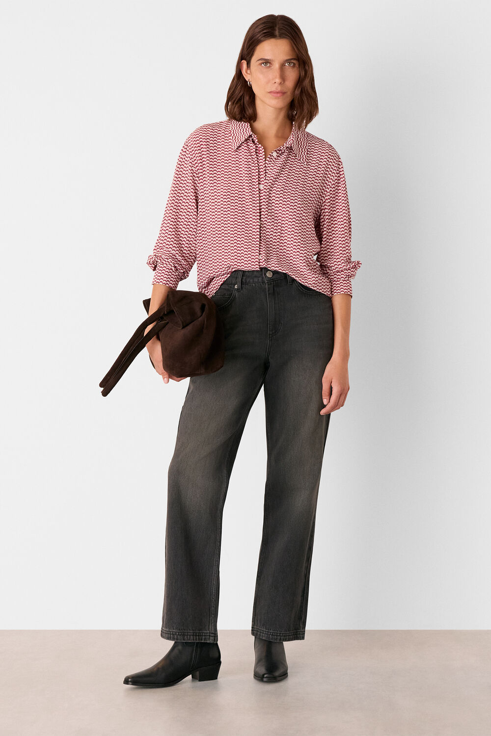 Red Geo Print Pleat Detail Shirt