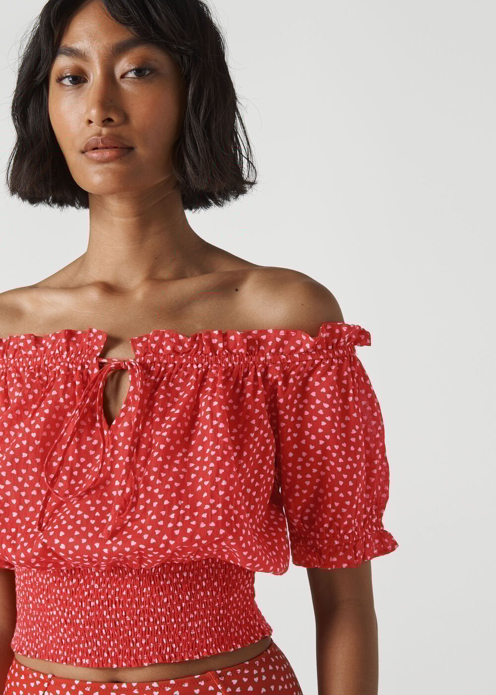 Beach Heart Print Crop Top Red/Multi