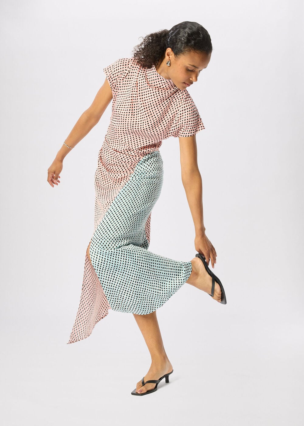 Graphic Check Cowl Neck Dress