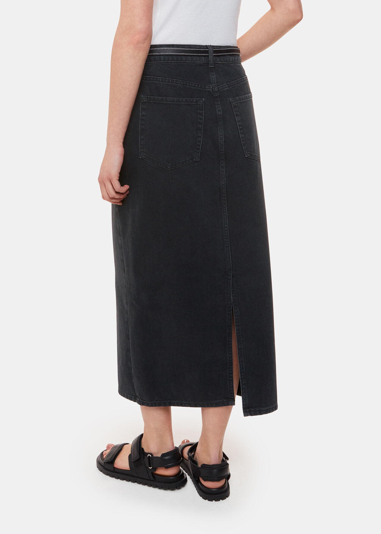 Tiffany Black Denim Midi Skirt