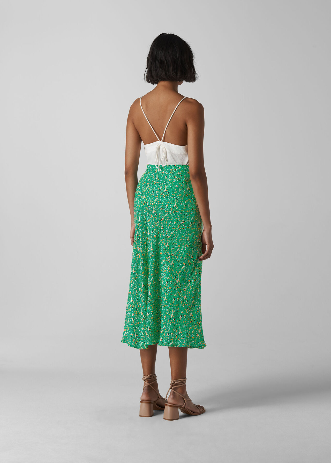 Ditsy Blossom Bias Cut Skirt Green/Multi