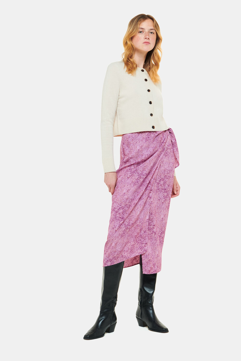 Pink Diagonal Snake Tie Side Skirt