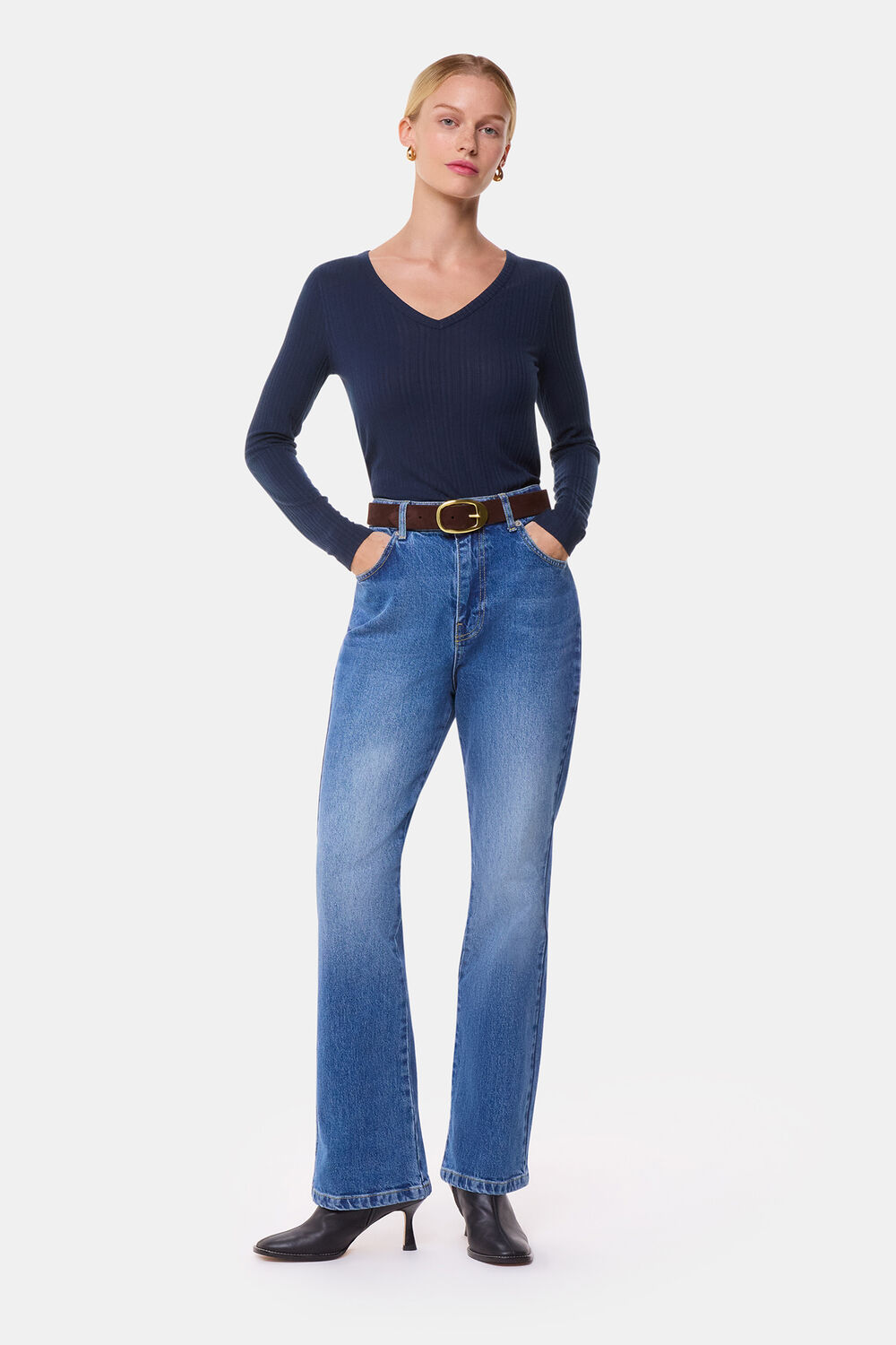 Diagonal Rib V Neck Top