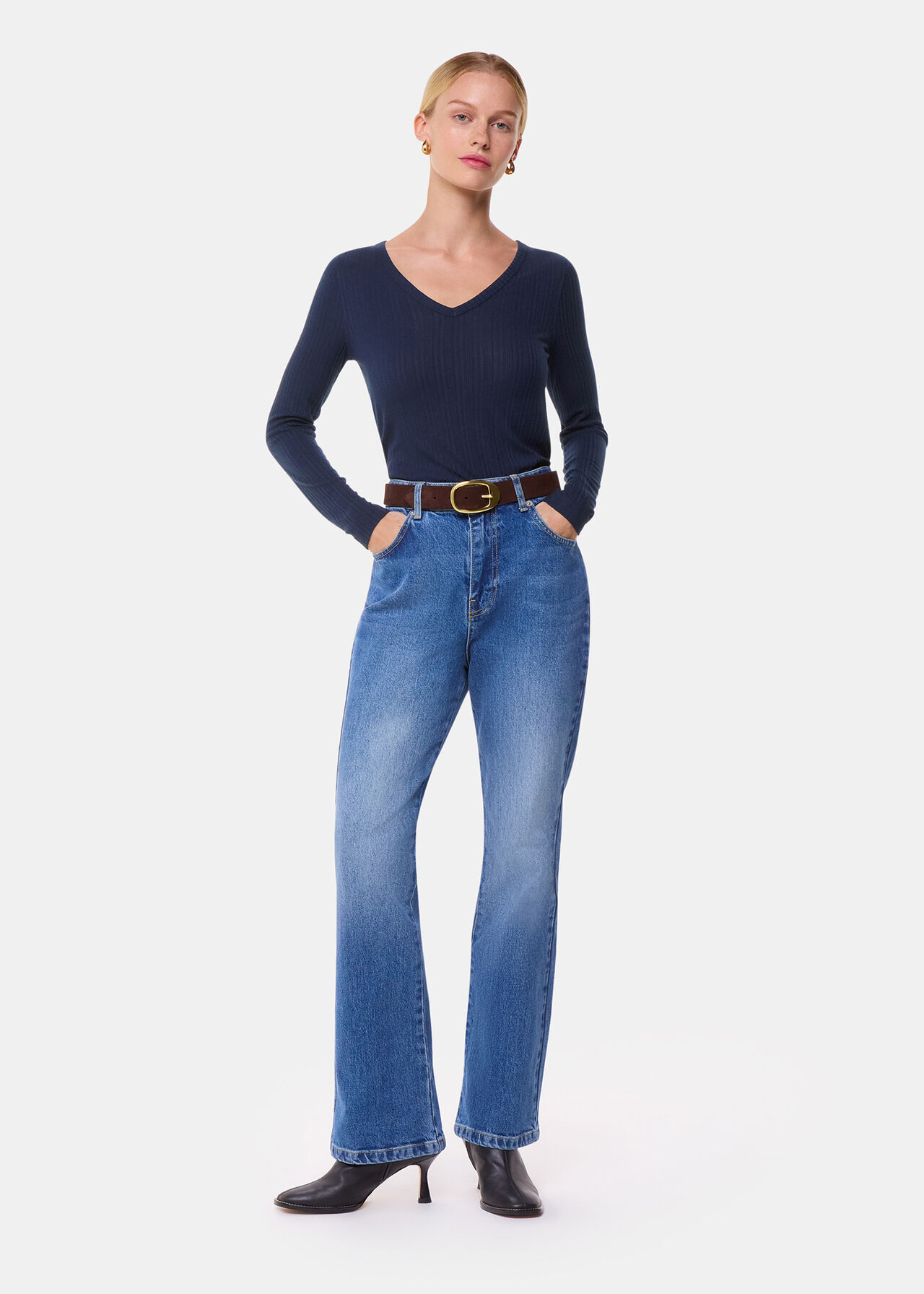 Diagonal Rib V Neck Top
