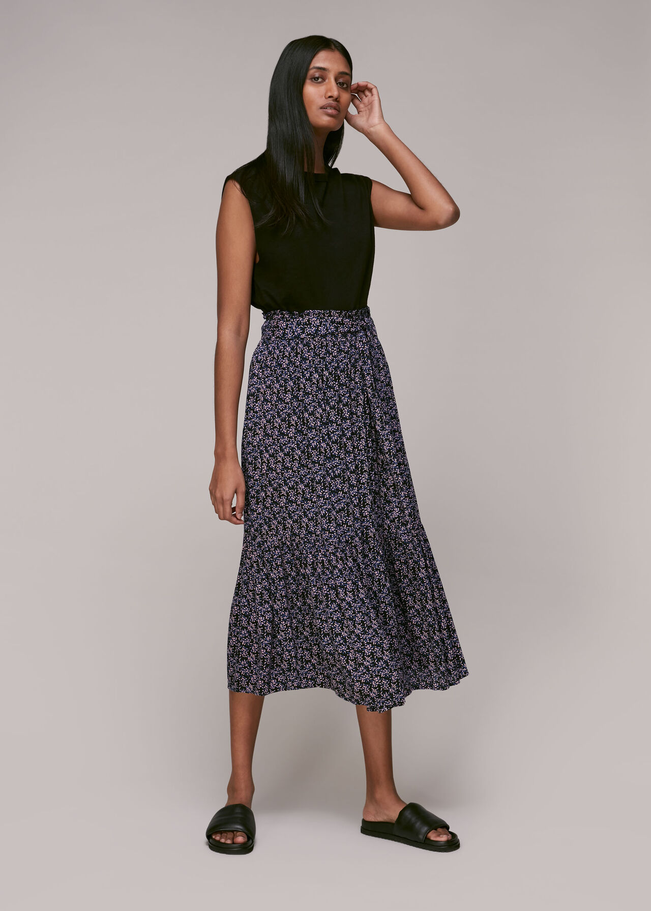 Kinetic Print Tie Front Skirt Multicolour