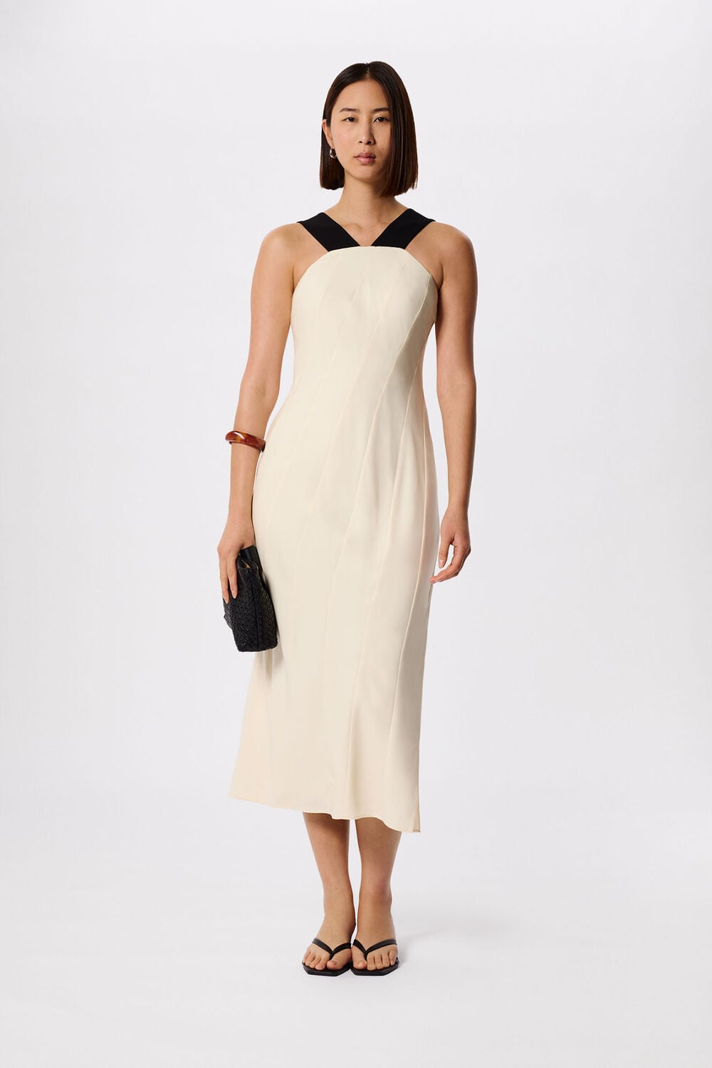Ivory Buckle Detail Midi Dress