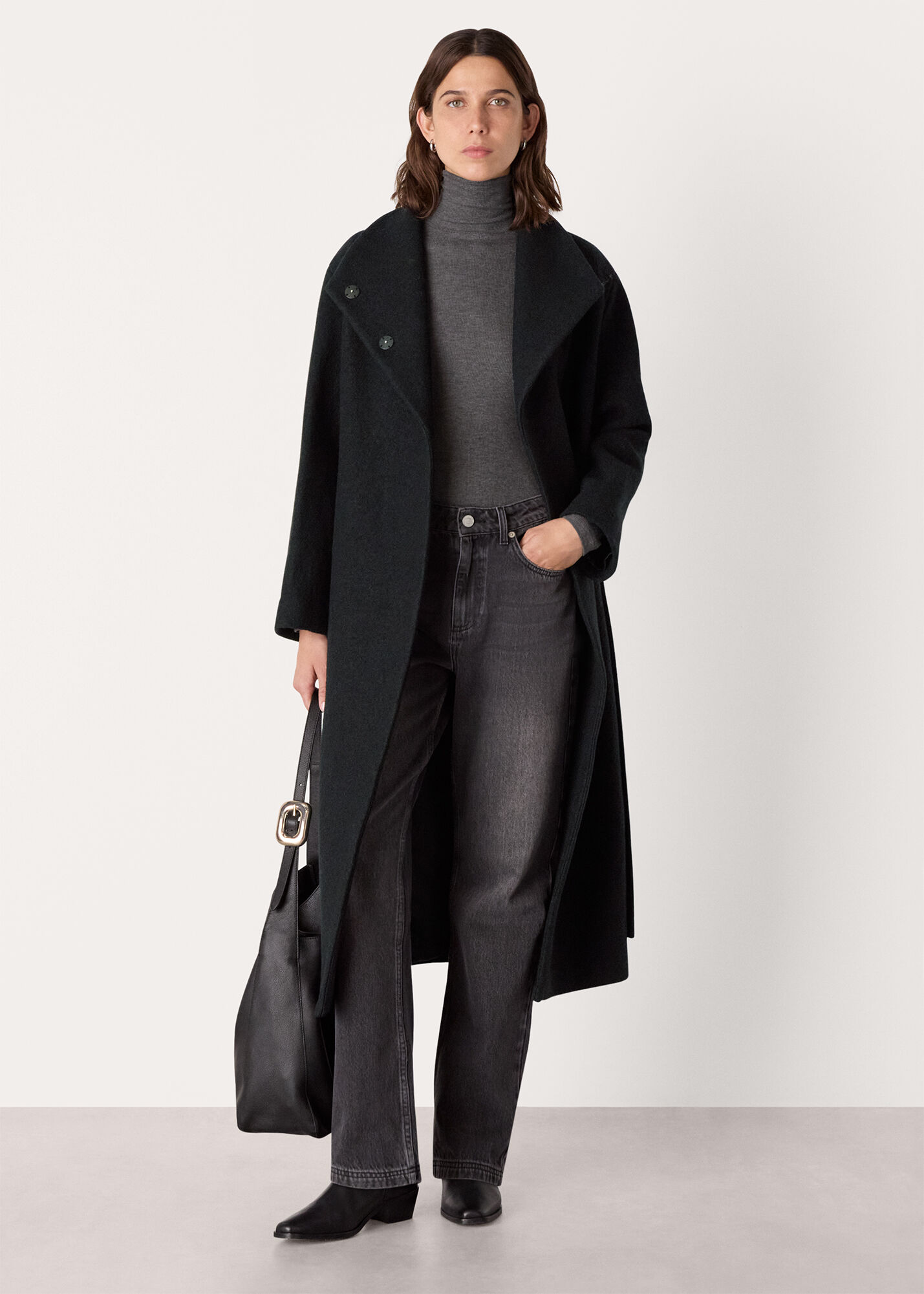 Black Morgan Funnel Neck Coat | WHISTLES | Whistles US |