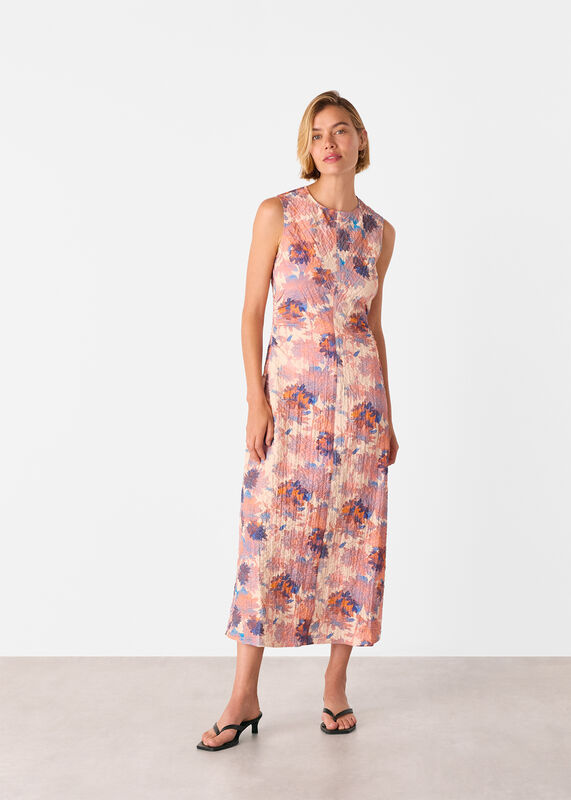 Pink Floral Textured Midi Dress