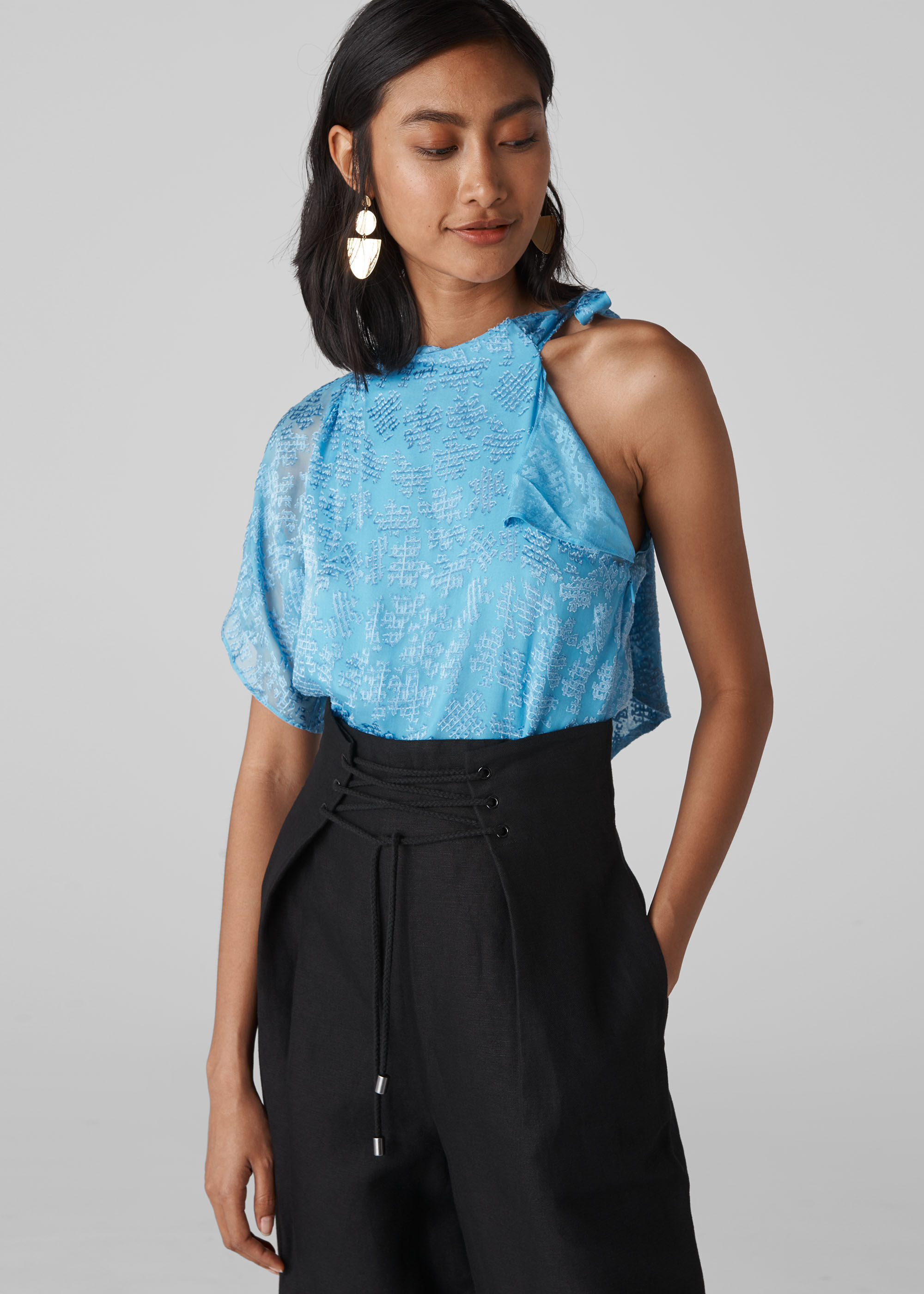 blue one shoulder top