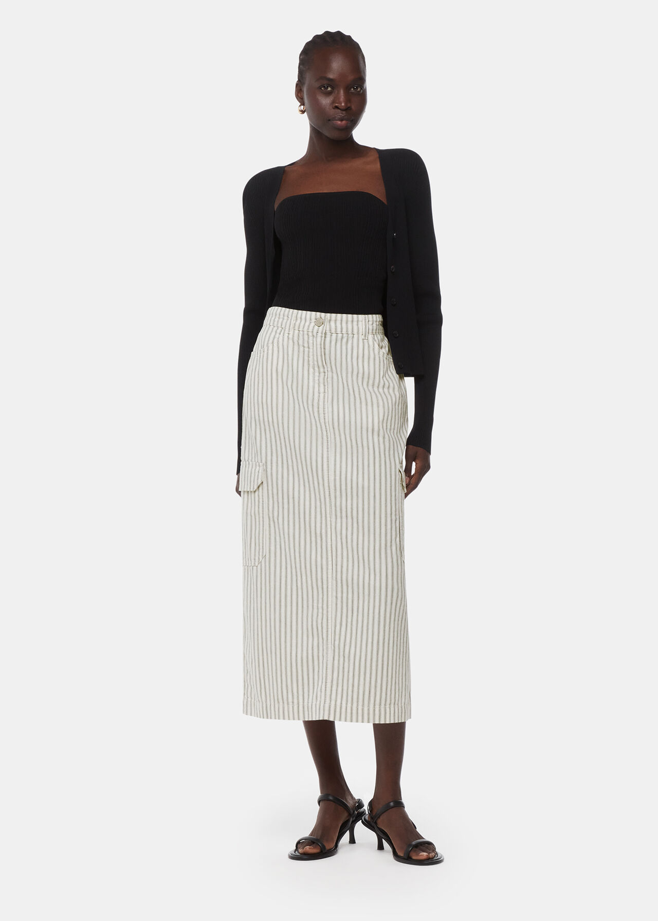 Stripe Cargo Midi Skirt