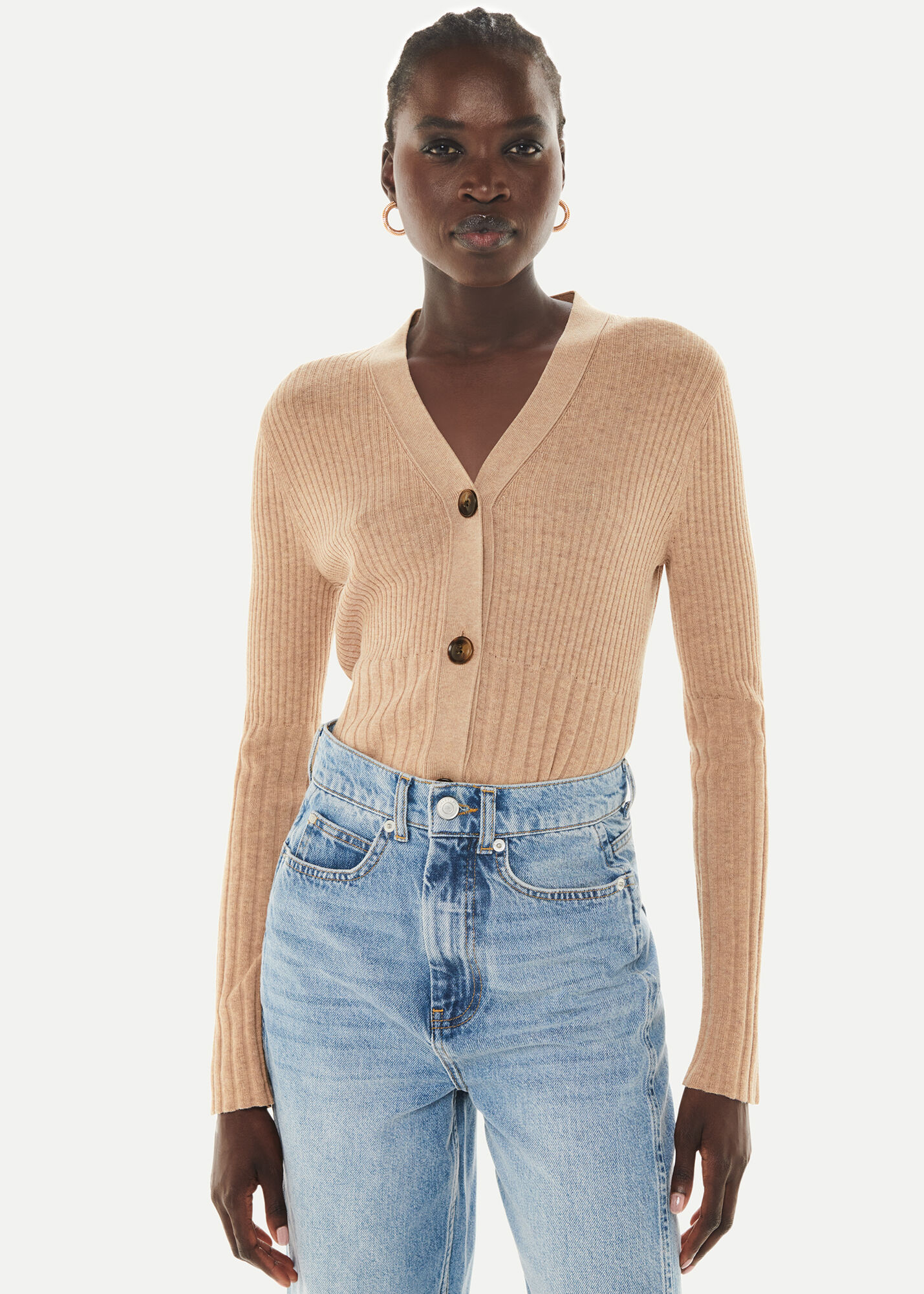 Camel hot sale ribbed cardigan