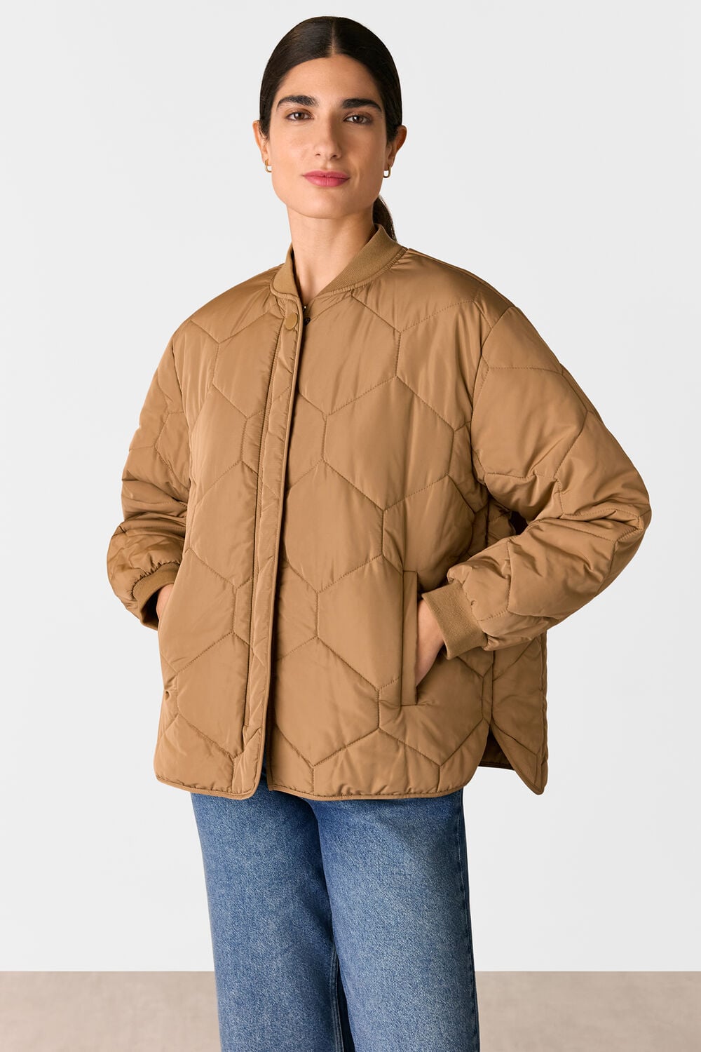 Camel Ida Short Quilted Coat