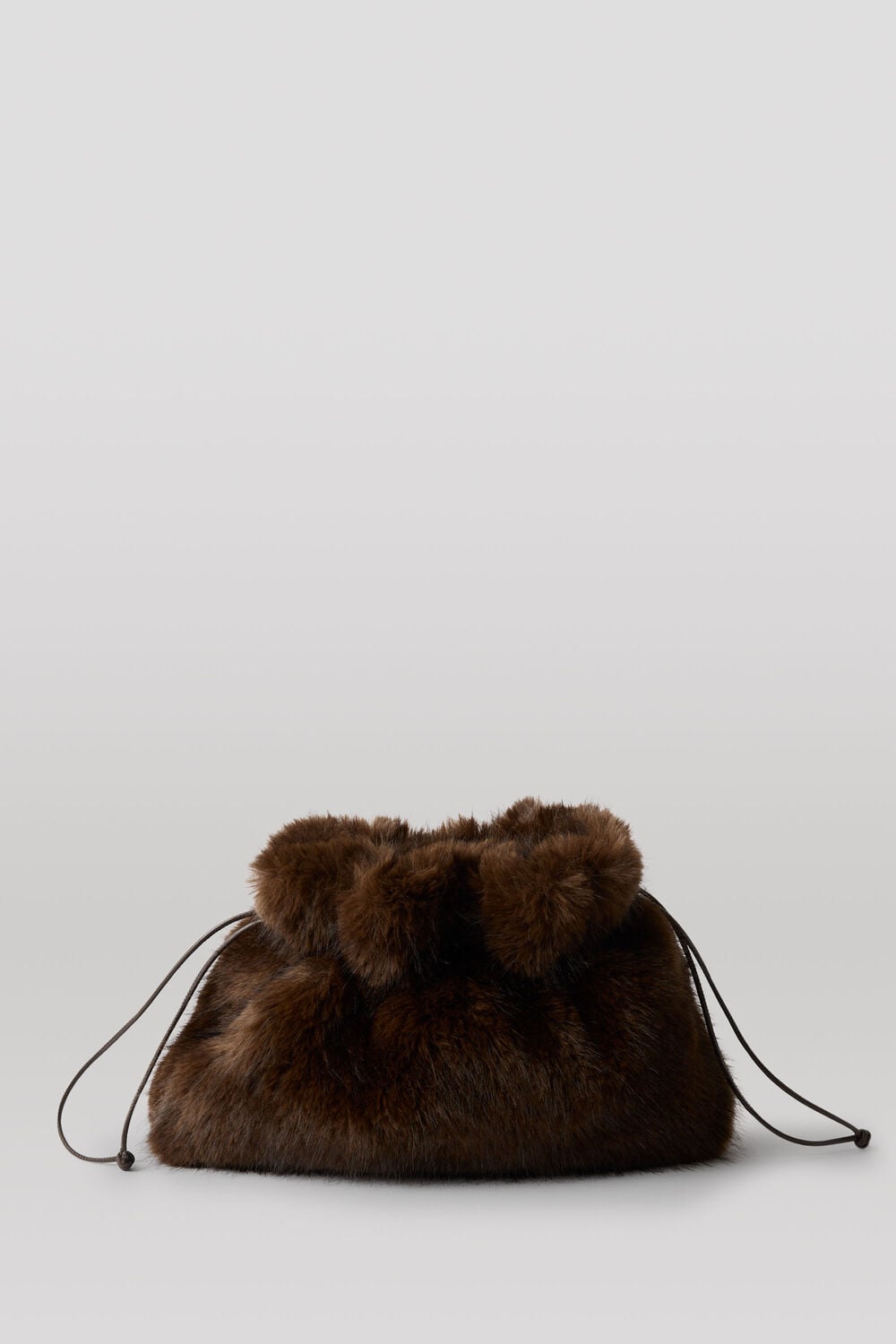 Chocolate Drawstring Faux Fur Bag