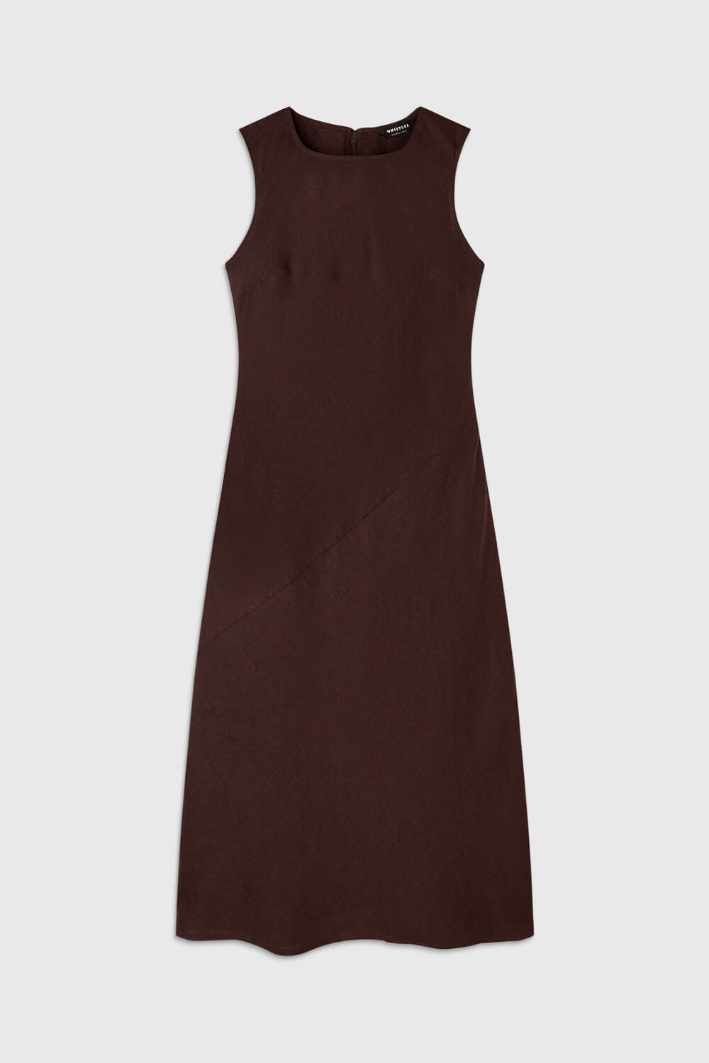 Brown Bias Cut Linen Dress