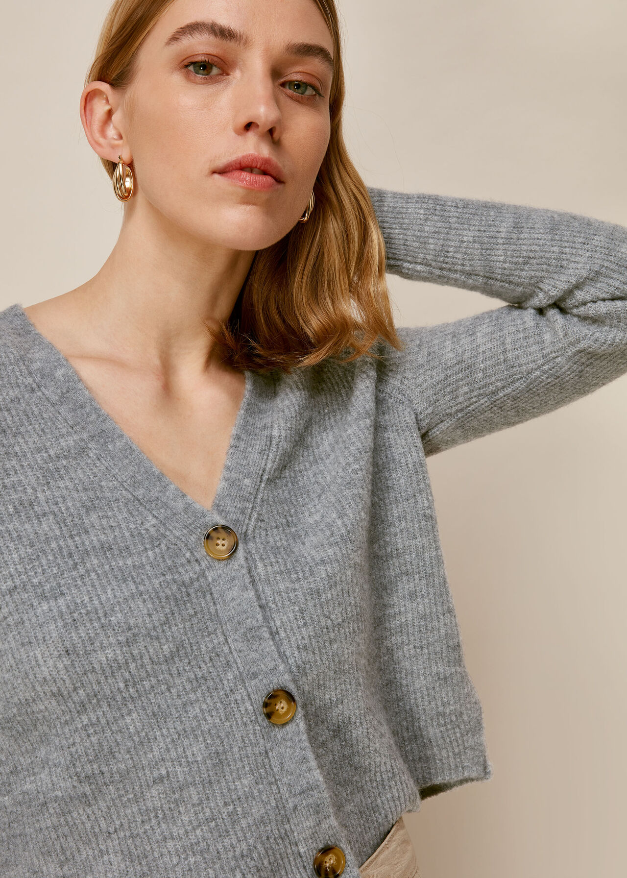 Rib Textured Cardigan Grey