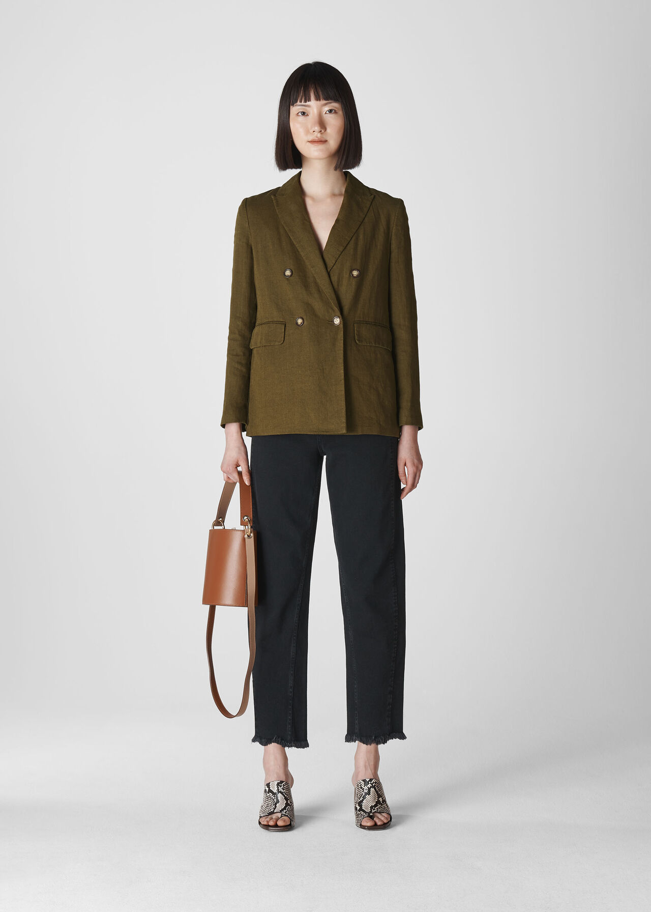 Linen Double Breasted Blazer Olive