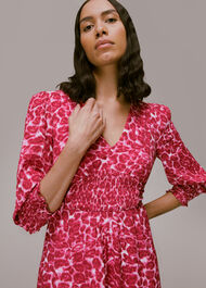 Clouded Leopard Shirred Dress