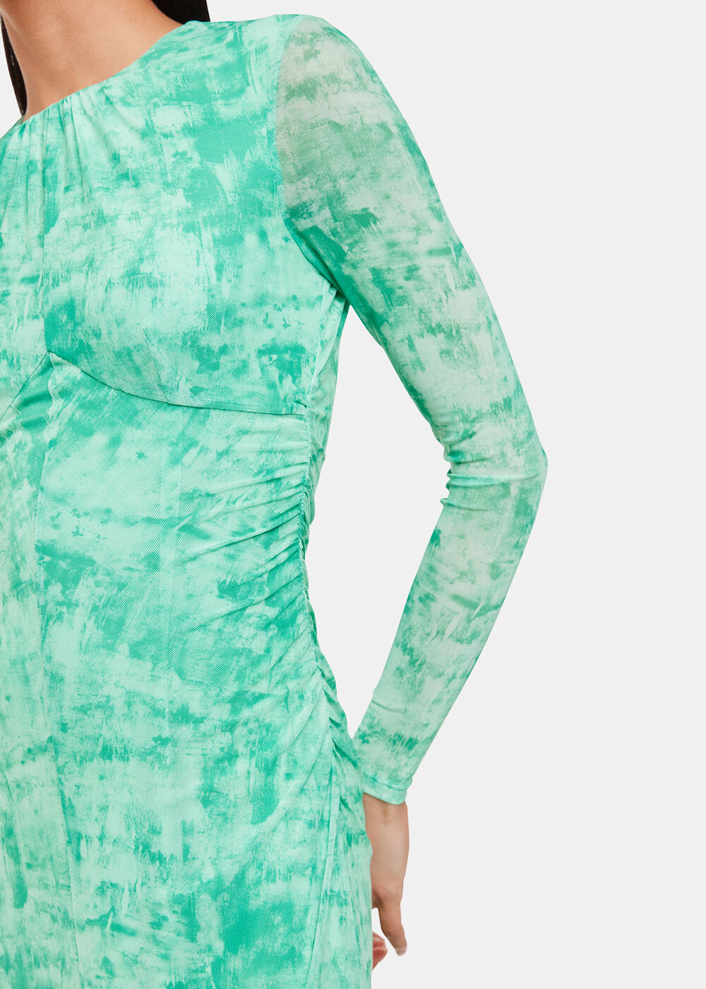 Brushwork Print Mesh Dress