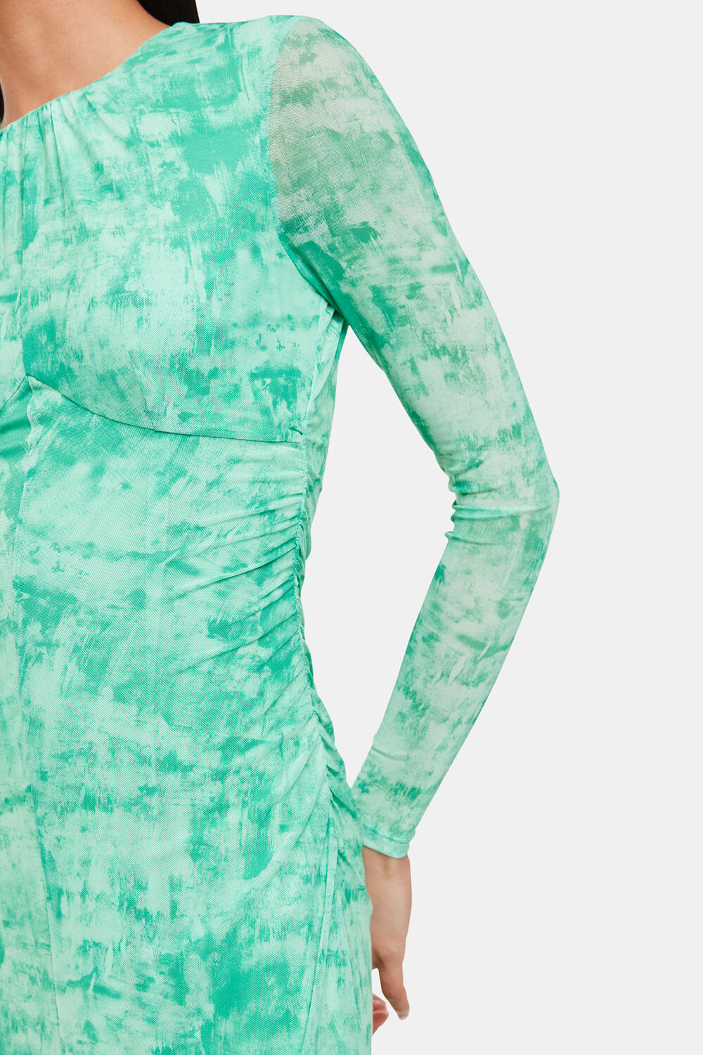 Brushwork Print Mesh Dress
