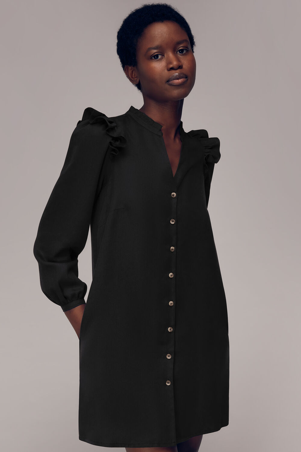 Black Katie Button Through Dress