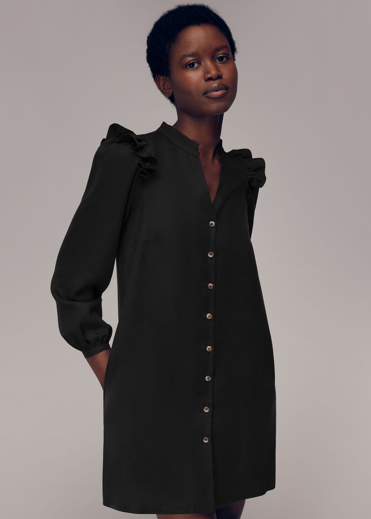 Black Katie Button Through Dress WHISTLES