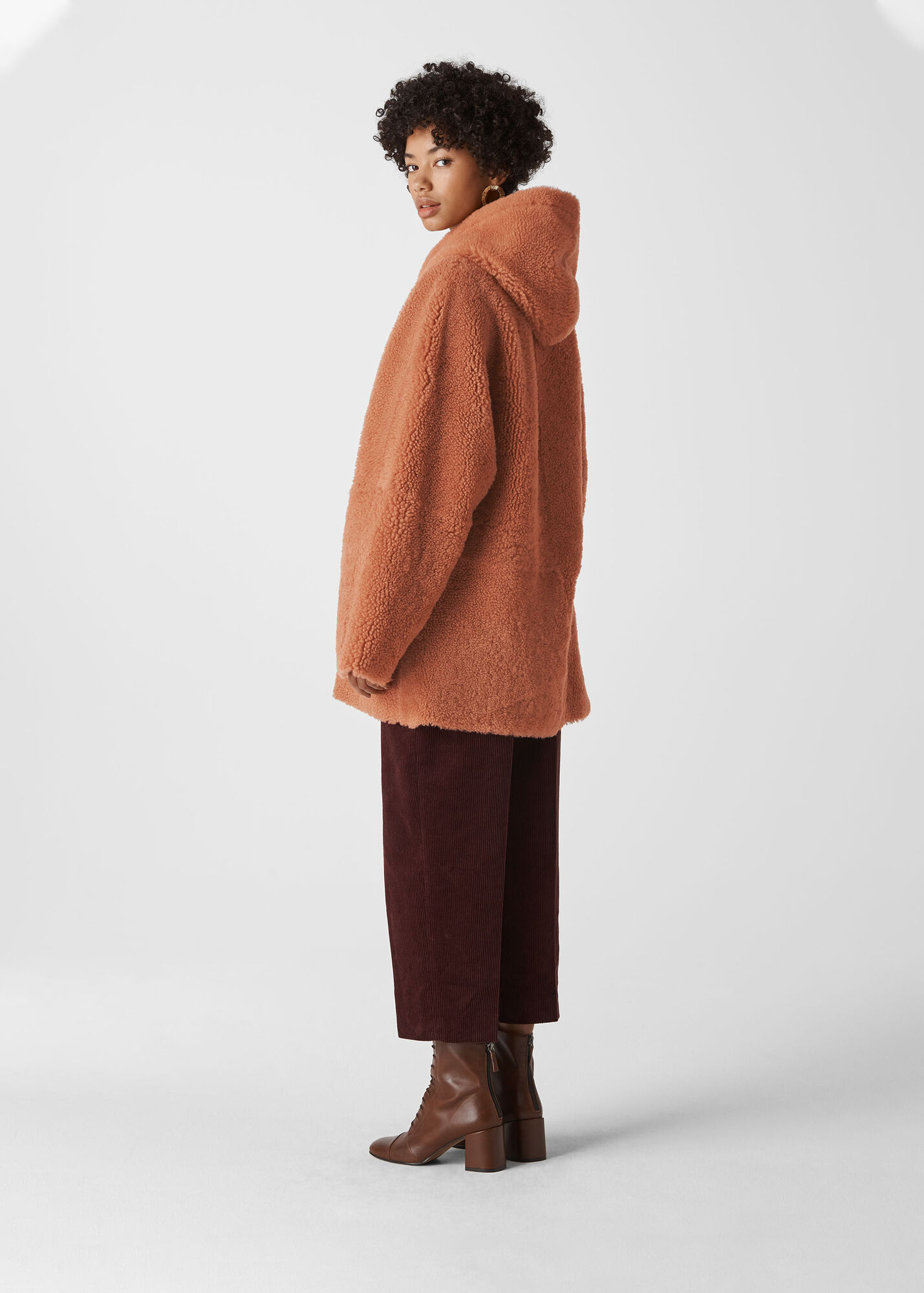 Pink Hooded Shearling Coat WHISTLES