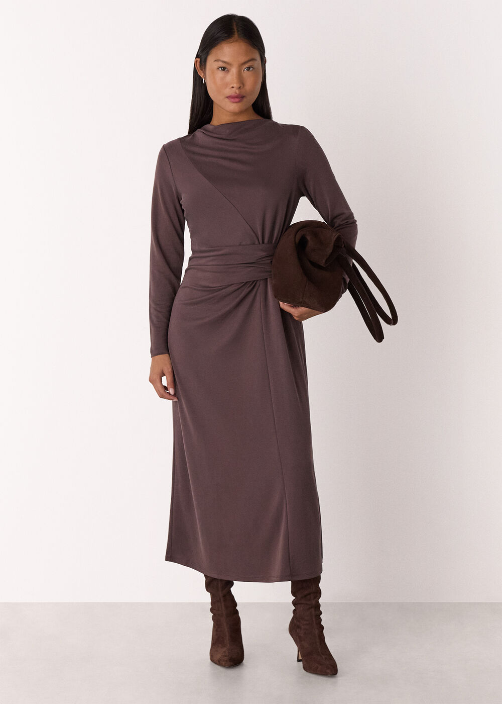 Petite Ruched Detail Midi Dress