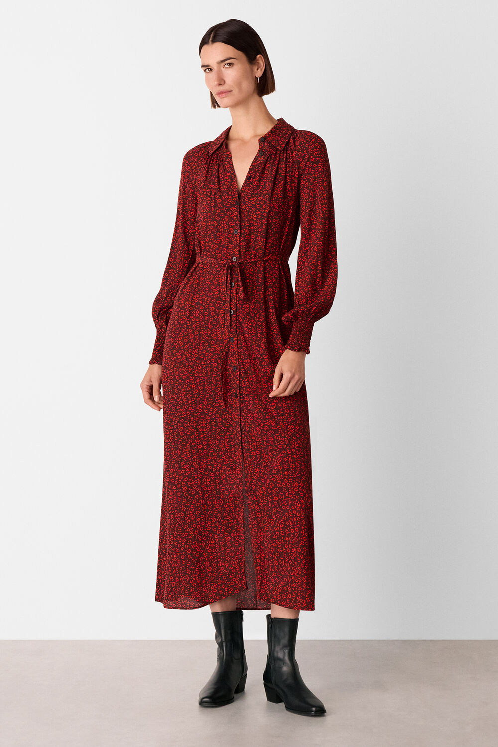Red Pansy Dot Shirt Dress
