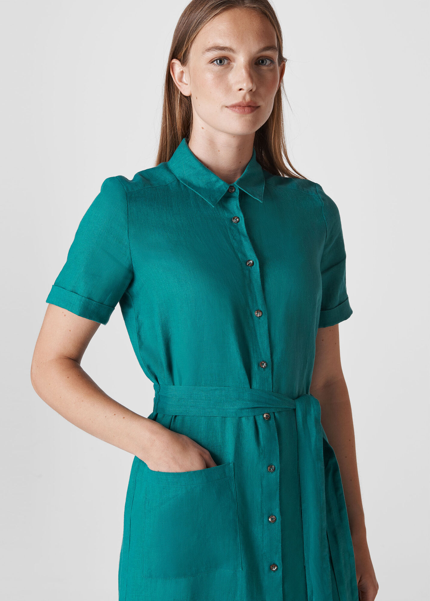 Green Montana Linen Shirt Dress WHISTLES Whistles UK