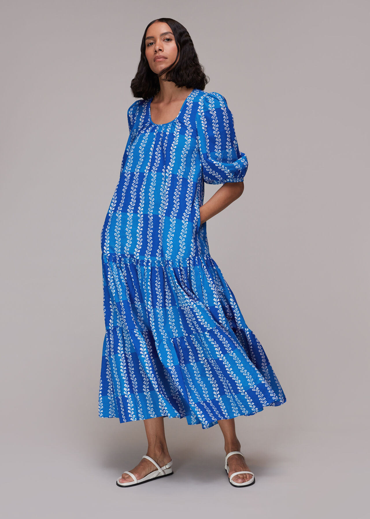 Blue/Multi Trailing Leaf Trapeze Dress | WHISTLES