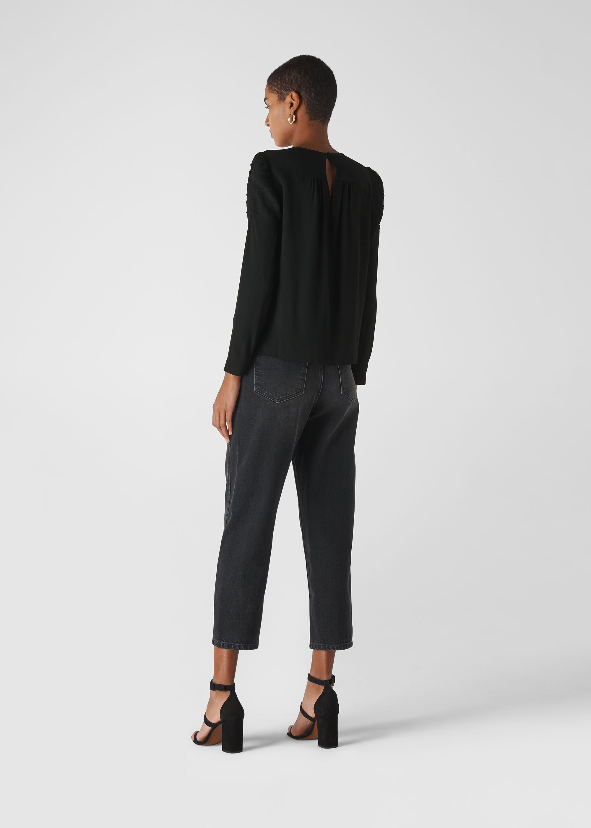 Ruched long online sleeve top