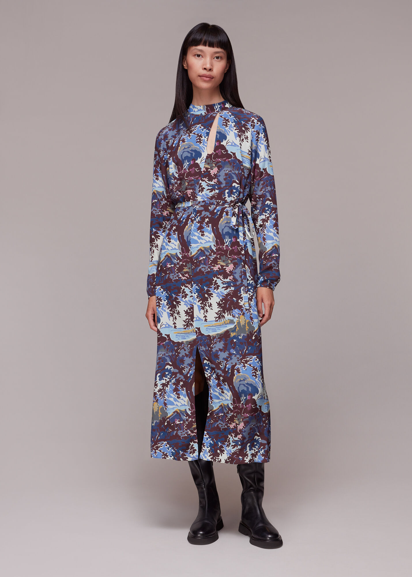 Multicolour Great Lake Keyhole Silk Dress WHISTLES