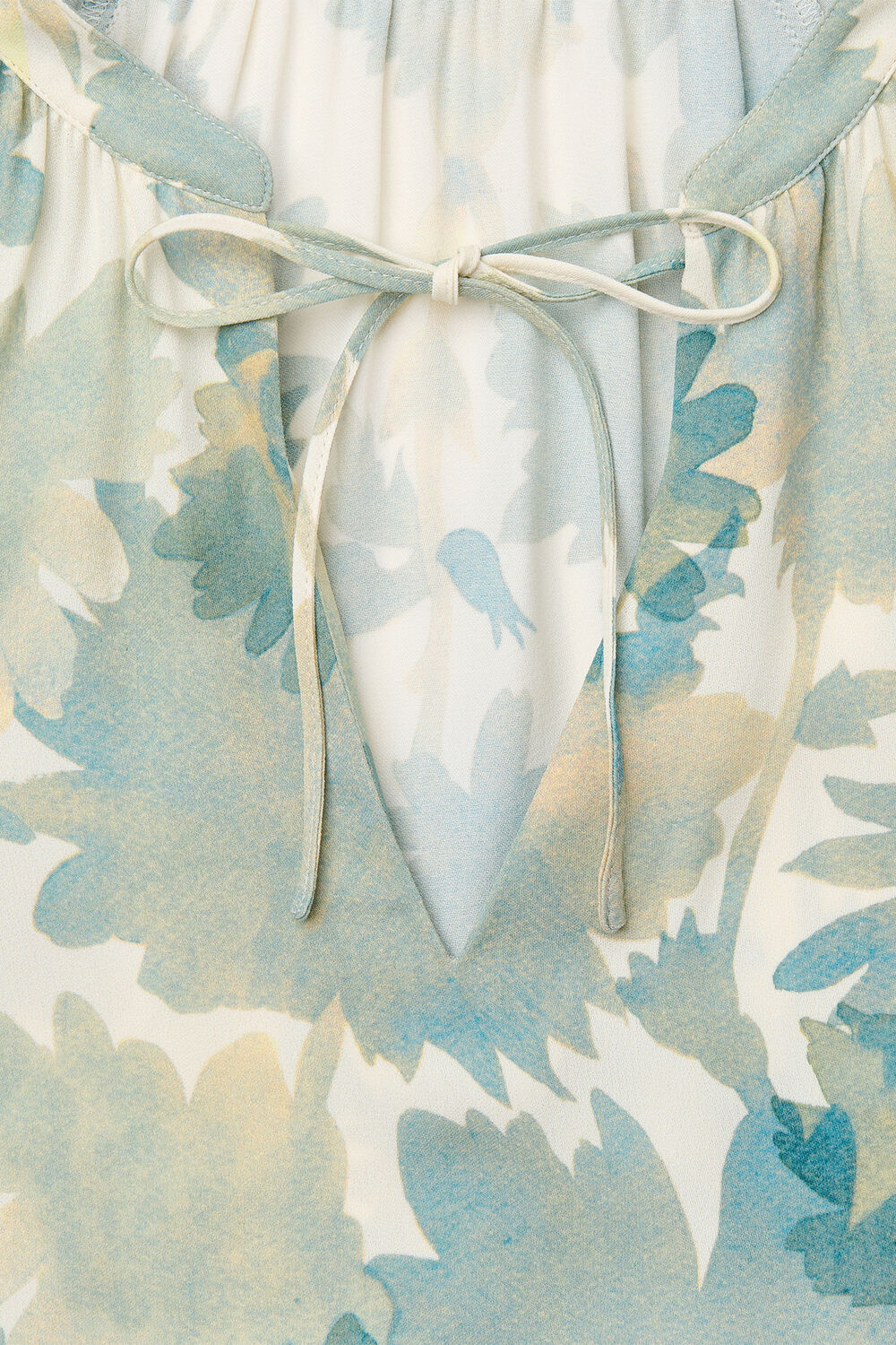 Blue Floral Tie Neck Blouse
