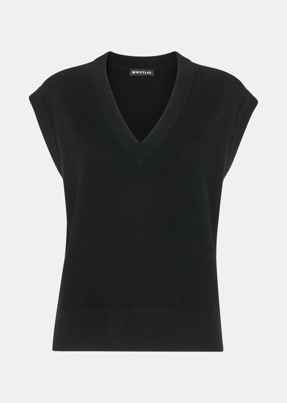 Black Cashmere V Neck Sweater Vest