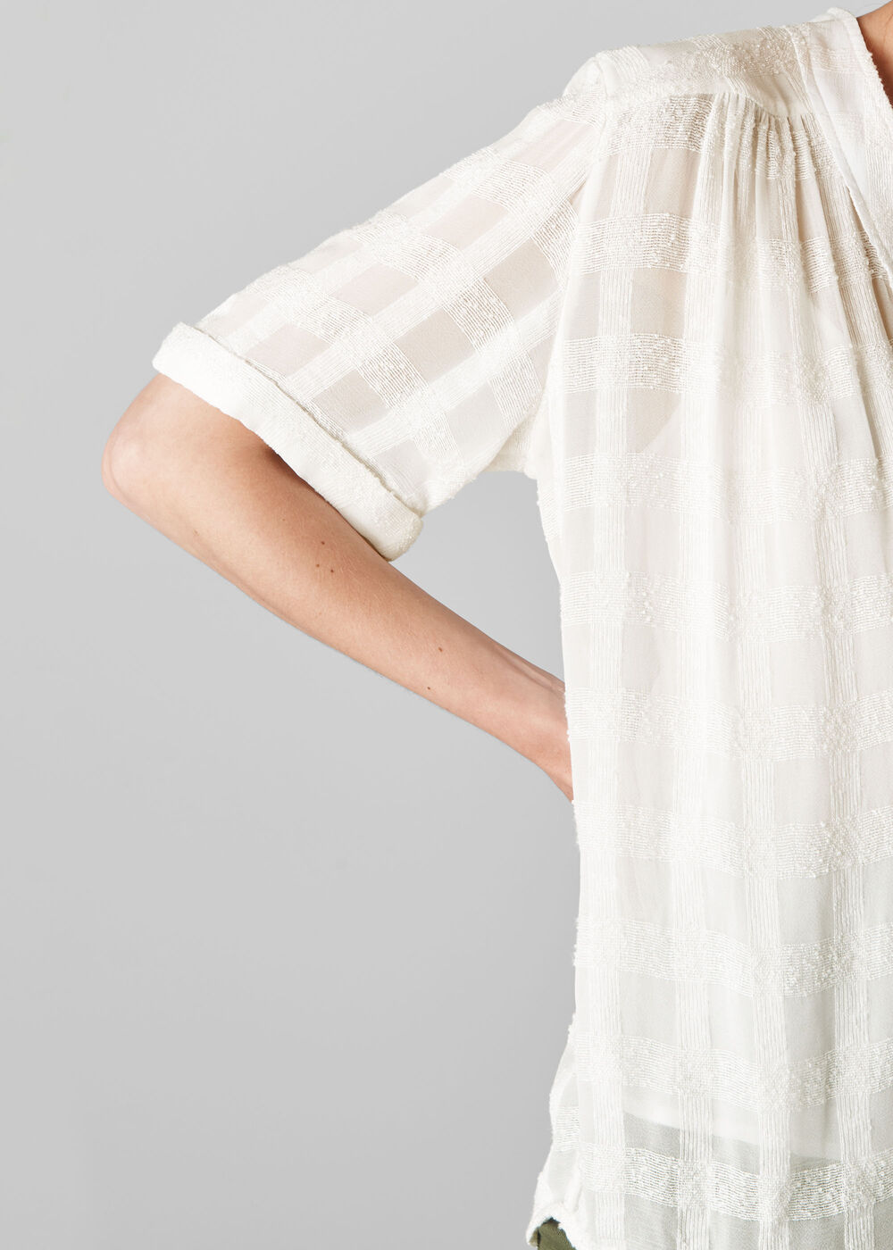 Jenni Check Textured Top Ivory